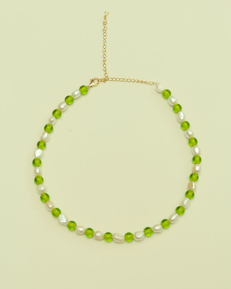 Glass + Pearl Beaded Necklace in Limon
